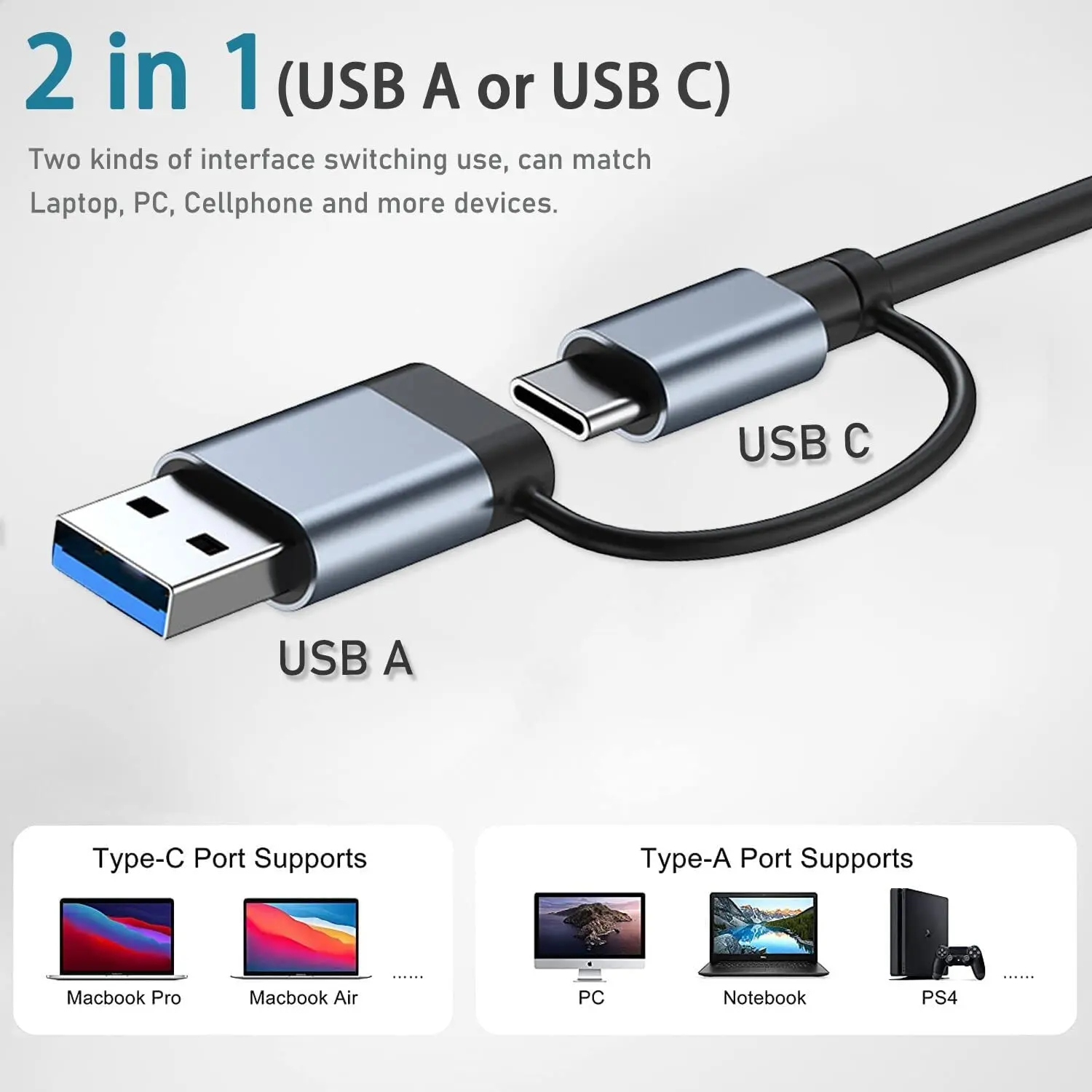 USB C Docking Station Hybid 2 in 1 A and C uplink  USB3.0  PD 100W Mobile phone tablet computer  type-c HUB iPhone 15 Macbook 2
