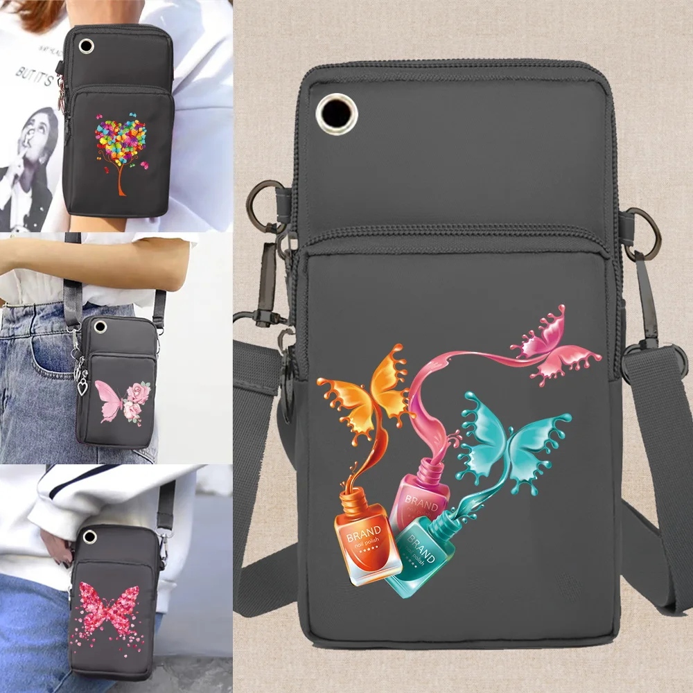 알리익스프레스 가방  휴대폰 가방 지갑 숄더백 암 팩, 애플, 화웨이, 삼성 범용 휴대폰 보관 패킷, 나비 프린트 클러치 