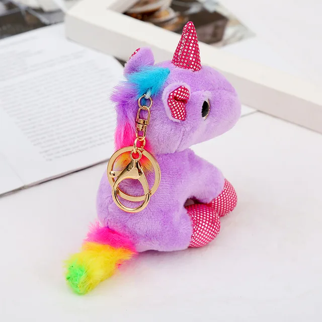 Kawaii unicórnio peludo chaveiro de pelúcia colorido boneca