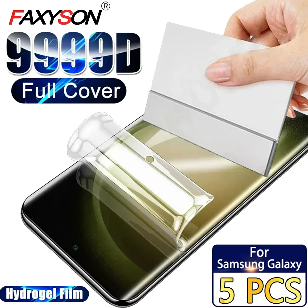 

FAXYSON 5 Pcs Hydrogel Film For Samsung Galaxy S24 S23 S22 S21 Ultra Note S20 FE A54 A34 A14 Anti-Spy Curved Screen Protector