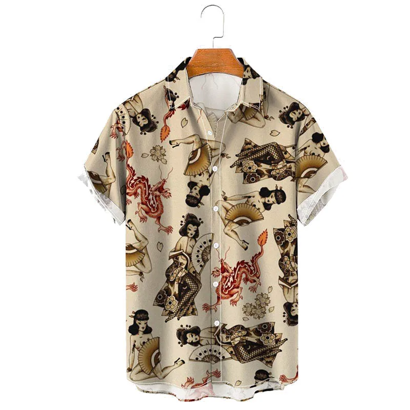 

Men's Fashion Vintage Clothing Ancient Japanese Tokyo Geisha Casual Hawaiian Shirt