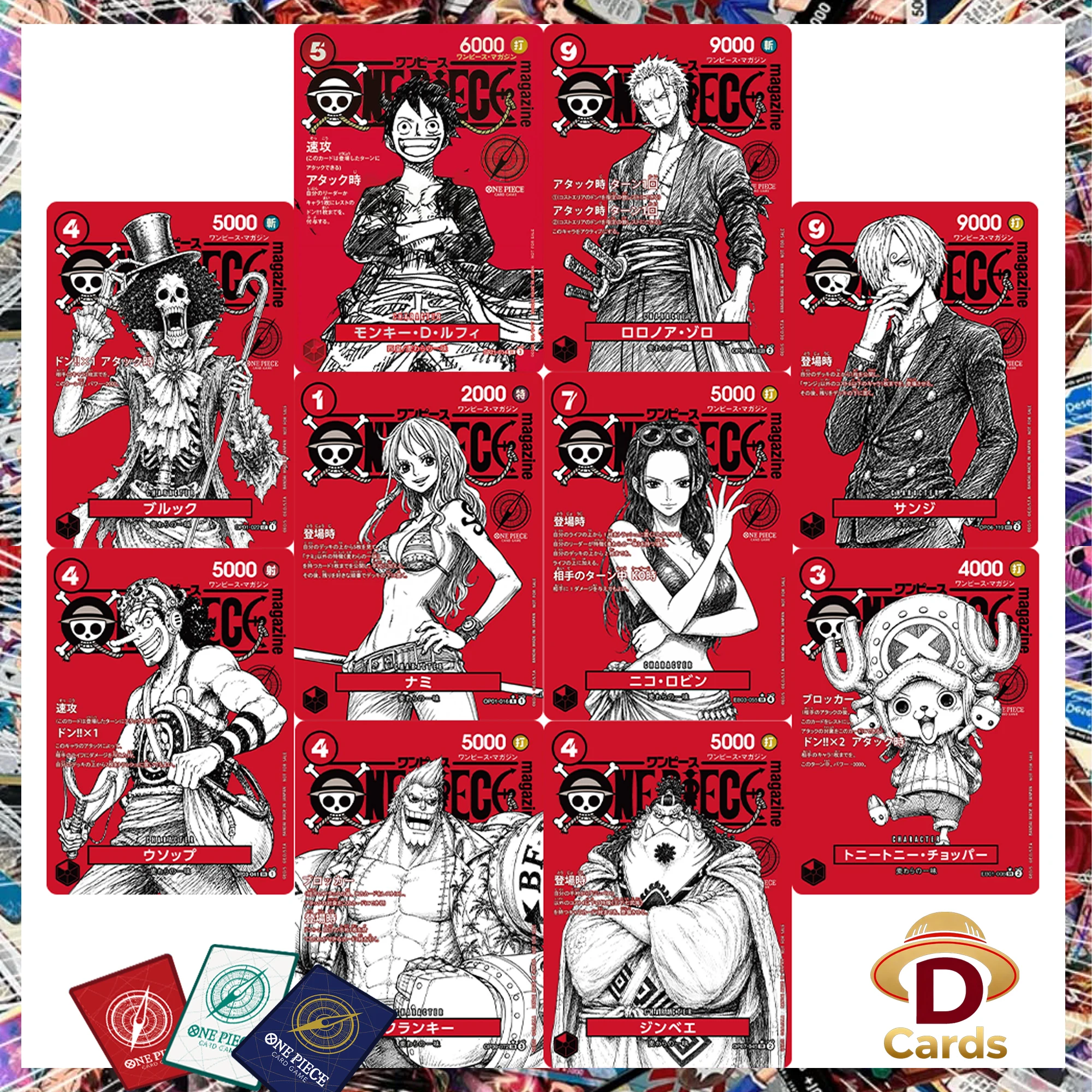 ONE PIECE Card Game Luffy/Zoro/Sanji/Nami etc Custom Red Magazine Promo Cards Texture Full-Art Foil high Quality Cards(Japanese)