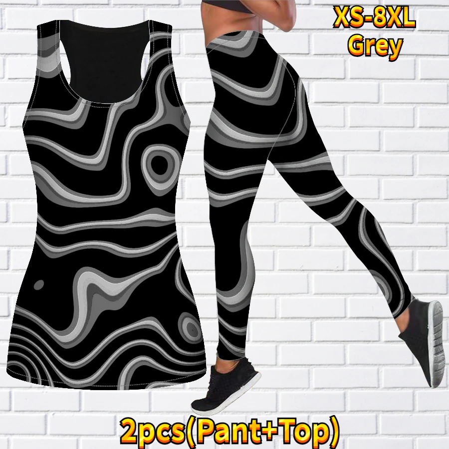 Yoga Fitness Rainbow Wave Print Set Women\'s Sports Tights Sports Underwear Set High Waist Pants Women\'s Sports Wear XS-8XL