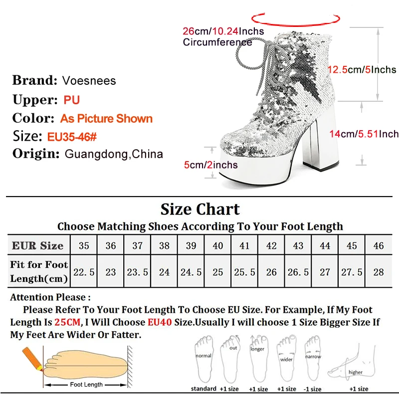 Shiny Silver Sequin Ankle Boots For Women 2024 Autumn Winter Platform Chunk Heels Lace-up Short Boots Glittering Nightclub Shoes