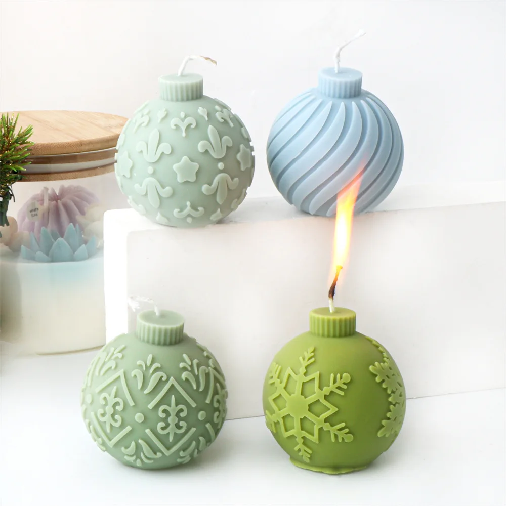 Description Picture 3 of itemRelief Snowflake Sphere Candle Silicone Mould Christmas Tree Ball Soap Mold Candy Geometry Making Set Snowman Gypsum Party Decor
