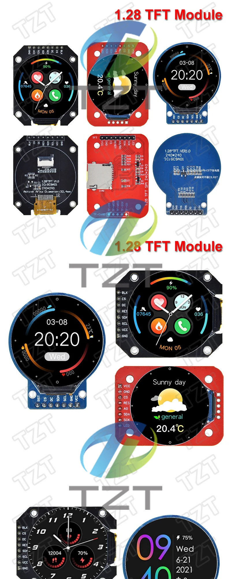 TZT TFT Display 1,28 Zoll TFT LCD Display Modul Runde RGB 240*240 GC9A01 Treiber 4 Draht SPI Schnittstelle 240x240 PCB Für Arduino – Detail 7