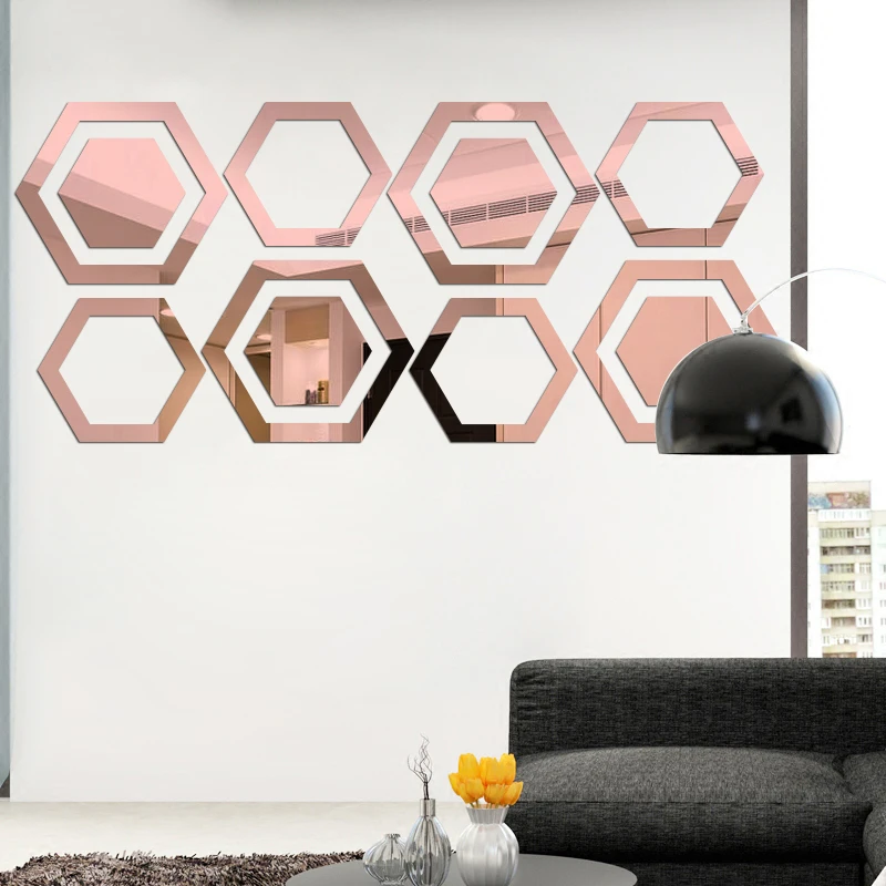 12 Stuks Honingraat Muur Spiegel Sticker - Gouden Acryl Hexagon Muurdecoratie