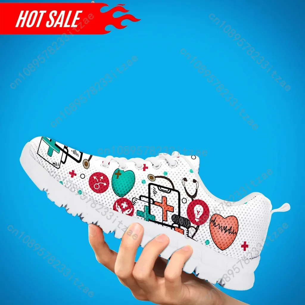 Women Casual Flats Shoes Physician Nursing Staff EMT ECG Print Lace Up Mesh Sneakers Female Footwear chaussure femme 4