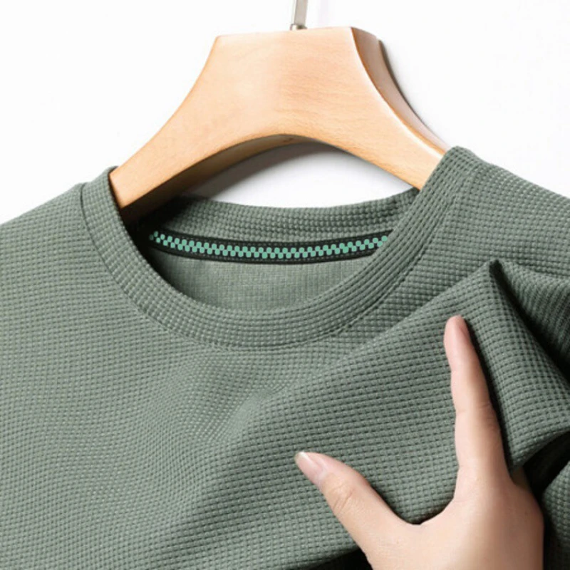 Neues Sommer-Waffel-Rundhals-Kurzarm-T-Shirt für kurz ärmel iges Herren-Oberteil – Detail 9