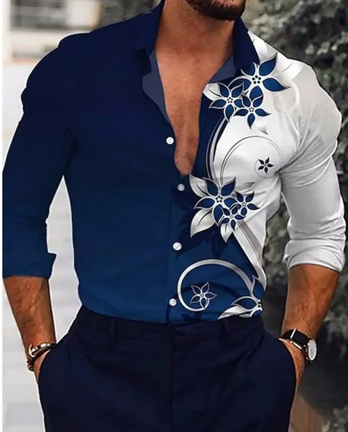 

High Quality Men Shirts Tops Oversized Casual Luxury Long Sleeve Men For Shirt 3d Flowers Print Clothes Cardigan Office Clothing