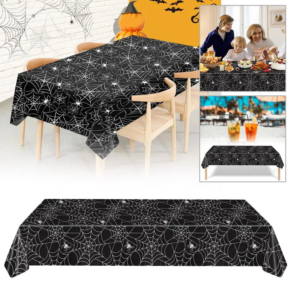 

Unique Spider Web Halloween Plastic Tablecloth Black Table Cloth Funny Cobweb Table Decorative For Halloween Holiday Party K1v4