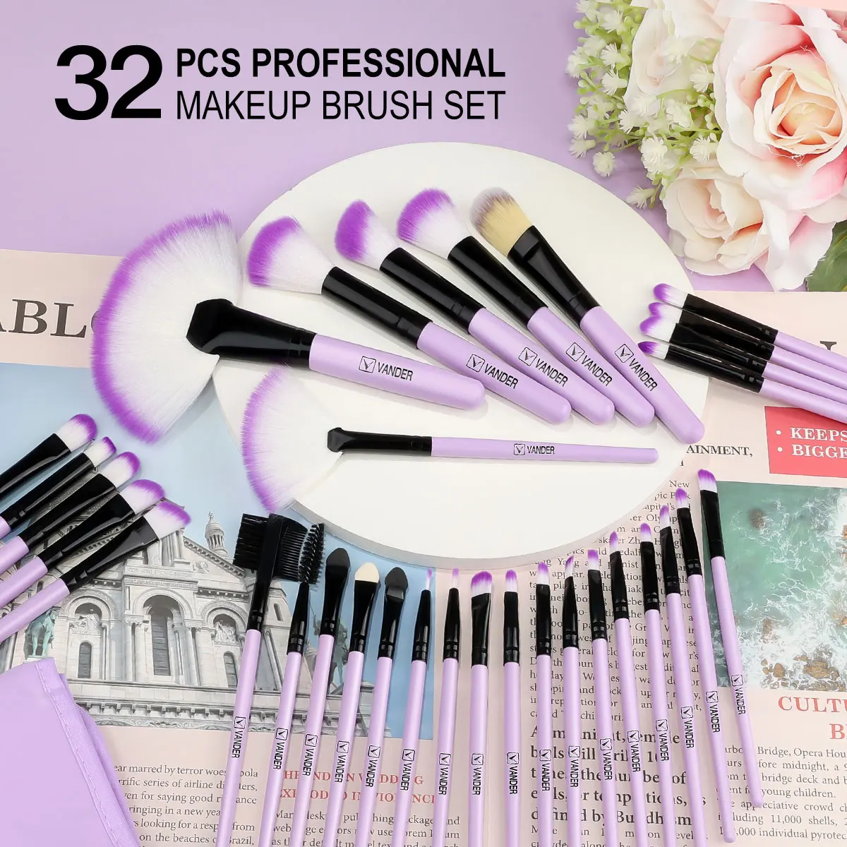 10 32PCS Makeup Brush Set Soft Fluffy Powder Foundation Contour Blush Concealer Eyeshadow Blending Highlighter Women