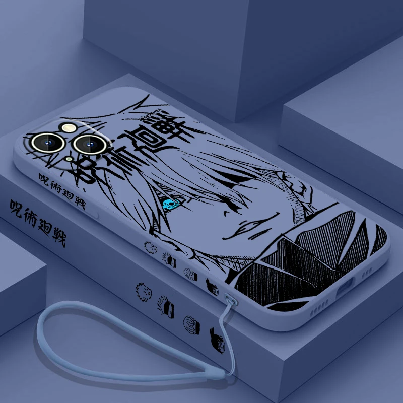 thumbnail image 1 of Jujutsu Kaisen Gojo Anime Phone Case para Apple iPhone 15 14 13 12 11 Pro Max Plus 8 7 SE Liquid Left Rope Capa Cover, 1 of 5