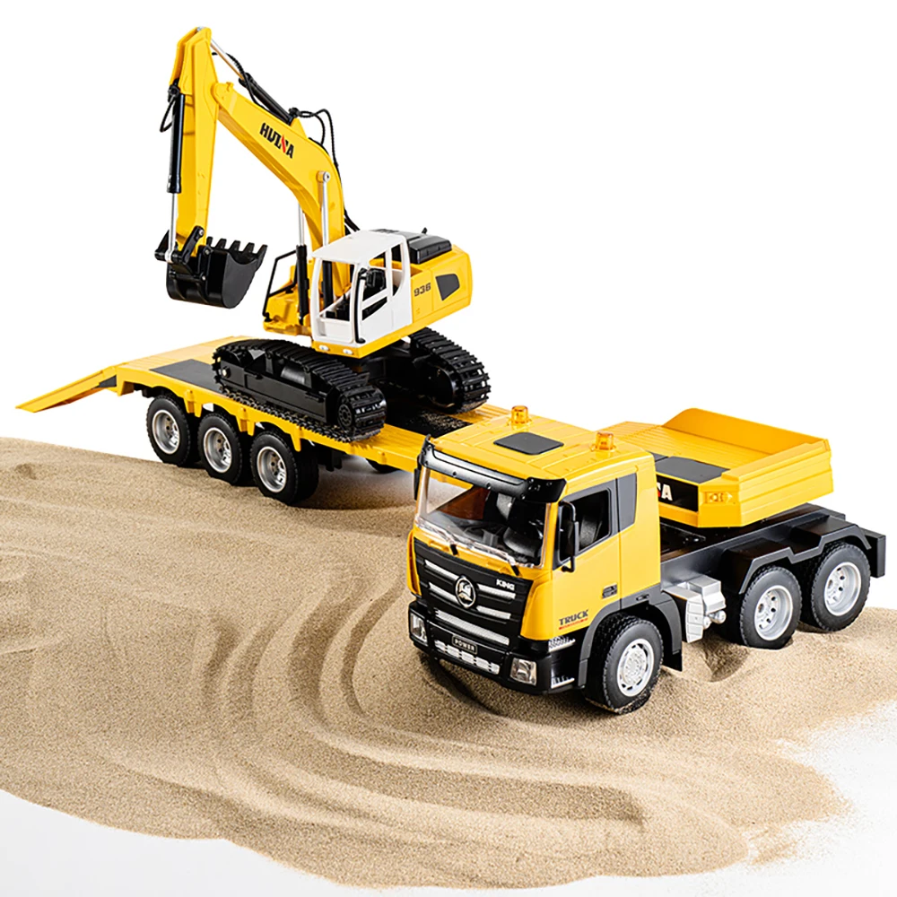 HUINA 1319 New Excavator 9-channel Remote Control Flat Trailer 1:24 Simulation Engineering Car Children's Birthday Gift Toys 6