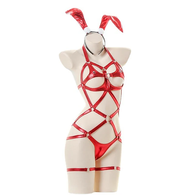 Women's Leather Strap Bandage Bodysuit: Bunny Pajamas 5