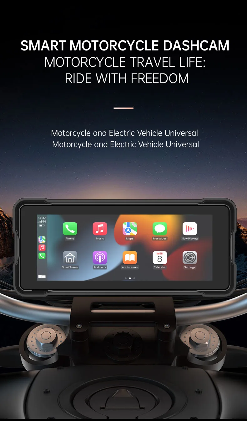 Schermo Display Moto con Carplay, Navigatore Digitale Portatile, Cruscotto Android Auto Impermeabile, Monitor BT per Motocicletta - immagine 4