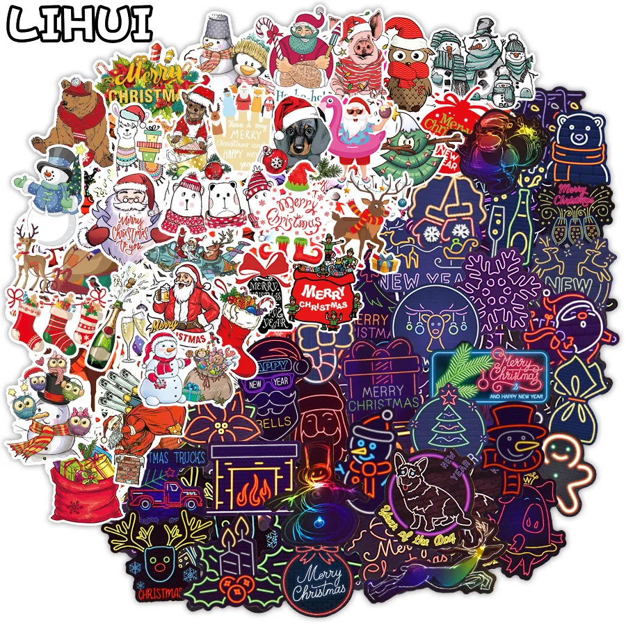 10/100PCS Christmas Stickers Gifts Toys for Kids Cartoon Sticker for Water Bottles Laptop Bicycle Car Fridge Suitcase Skateboard