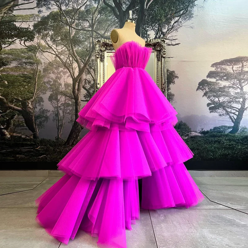 

Женское платье для выпускного вечера, розовое ТРАПЕЦИЕВИДНОЕ ПЛАТЬЕ из фатина, без бретелек, с оборками