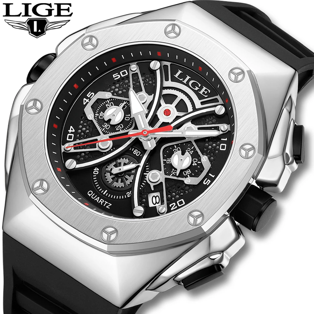 

LIGE New High Quality Men Watch Luxury Man Quartz Wristwatch Waterproof Luminous Date Stainless Steel Men's Watches Casual Clock