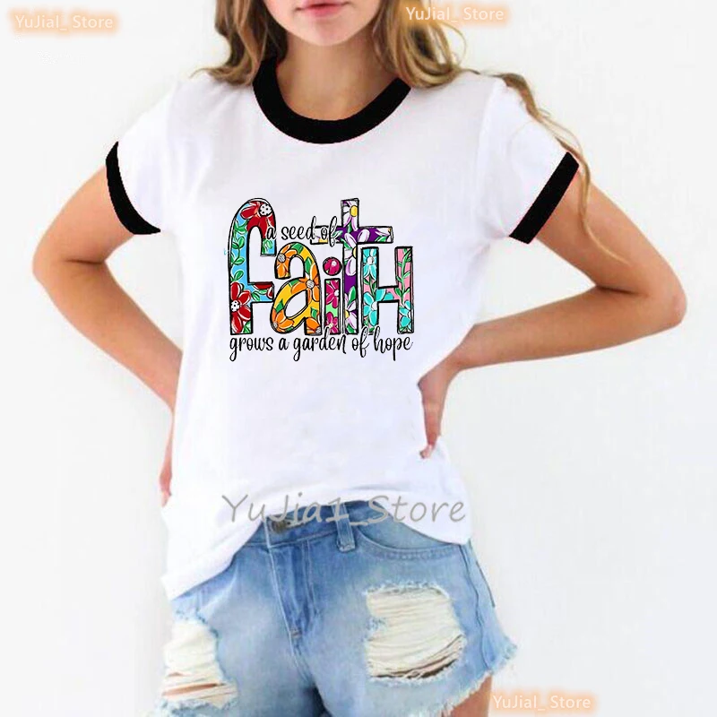 Aquarell Glaube Über Angst Brief Gedruckt T Shirt Mädchen Leopard Mode T-shirt Frauen Sommer Kurzarm T-Shirt Weibliche – Detail 5