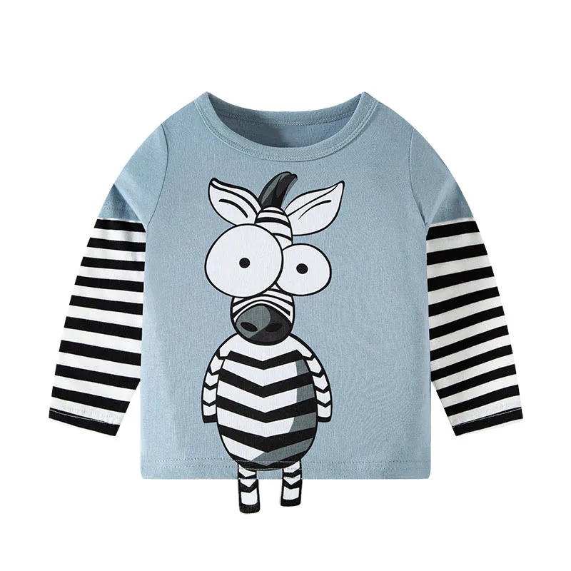 TUONXYE Jungen Kinder T-Shirts Cartoon Niedliches Tiermuster Streifenhemden Lässiger Rundhalsausschnitt für Langarm Top Sportkleidung – Detail 8