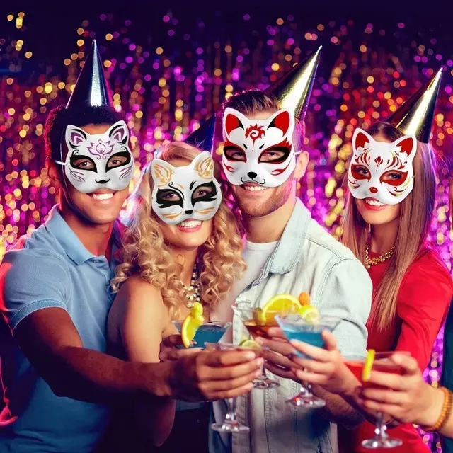 일본 마스크 하프 페이스 핸드 페인트 고양이 여우 마스크