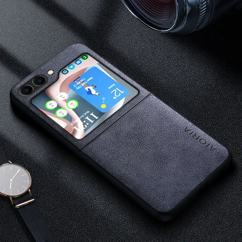 Premium Luxury Leather Retro Business Style Phone Case - Solid Color Cover