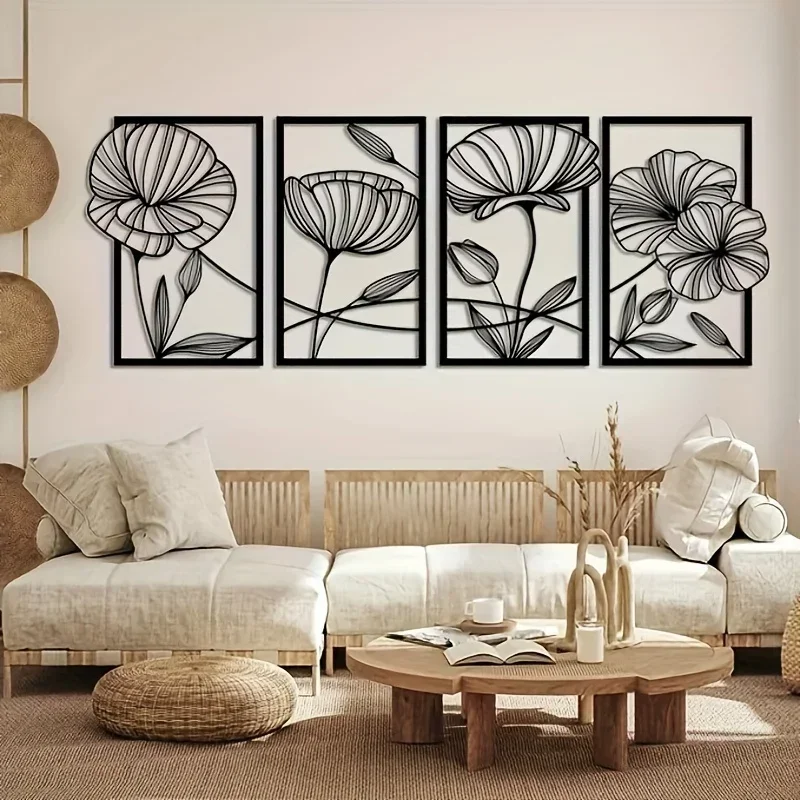 

4pcs Metal Flower Wall Decoration, Flower Abstract Wall Hanging Sculpture Minimalist Decoration, Wall Art,Home Hanging