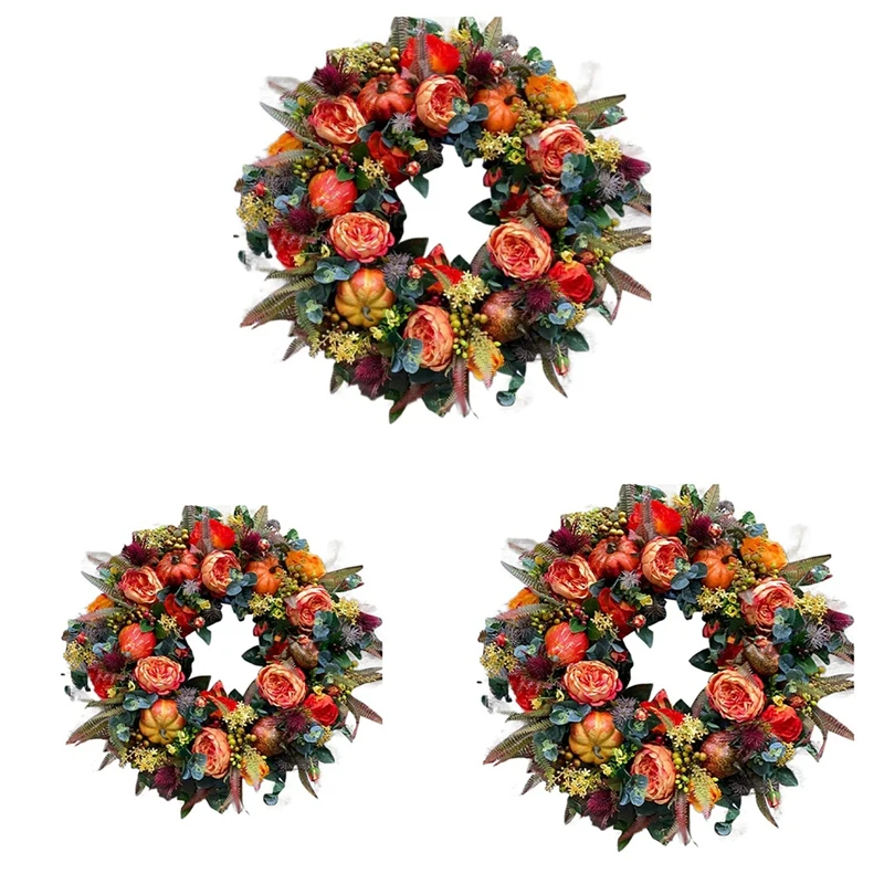 

17.7-Inch Autumn Wreath Fall Wreaths For Front Door Outside,With Pumpkin Berries Suitable For Halloween Thanksgiving Easy To Use