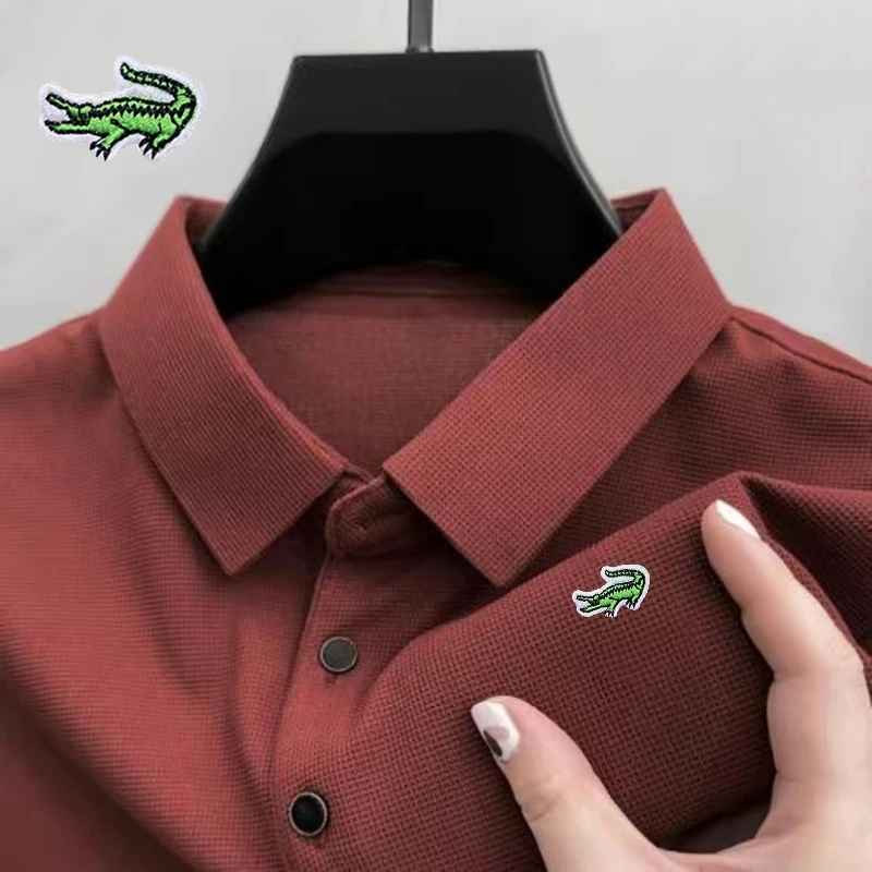 

Рубашка-поло мужская с вышивкой, хлопок, короткий рукав, приталенный силуэт, дышащая, для работы и отдыха, лето