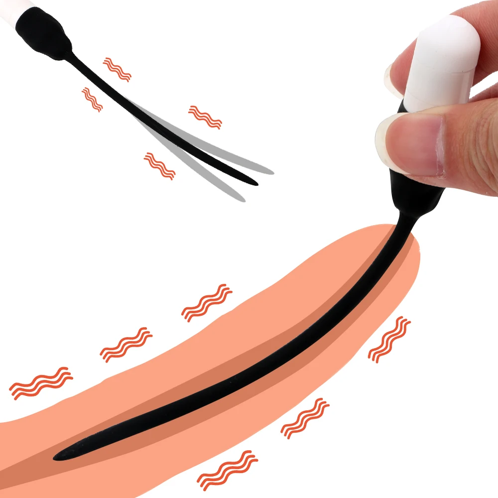 IKOKY Silicone Catheter Vibrator Sex Toys for Men Urethral Dilators Insertion Urethral Plug Penis Plug Single Speed