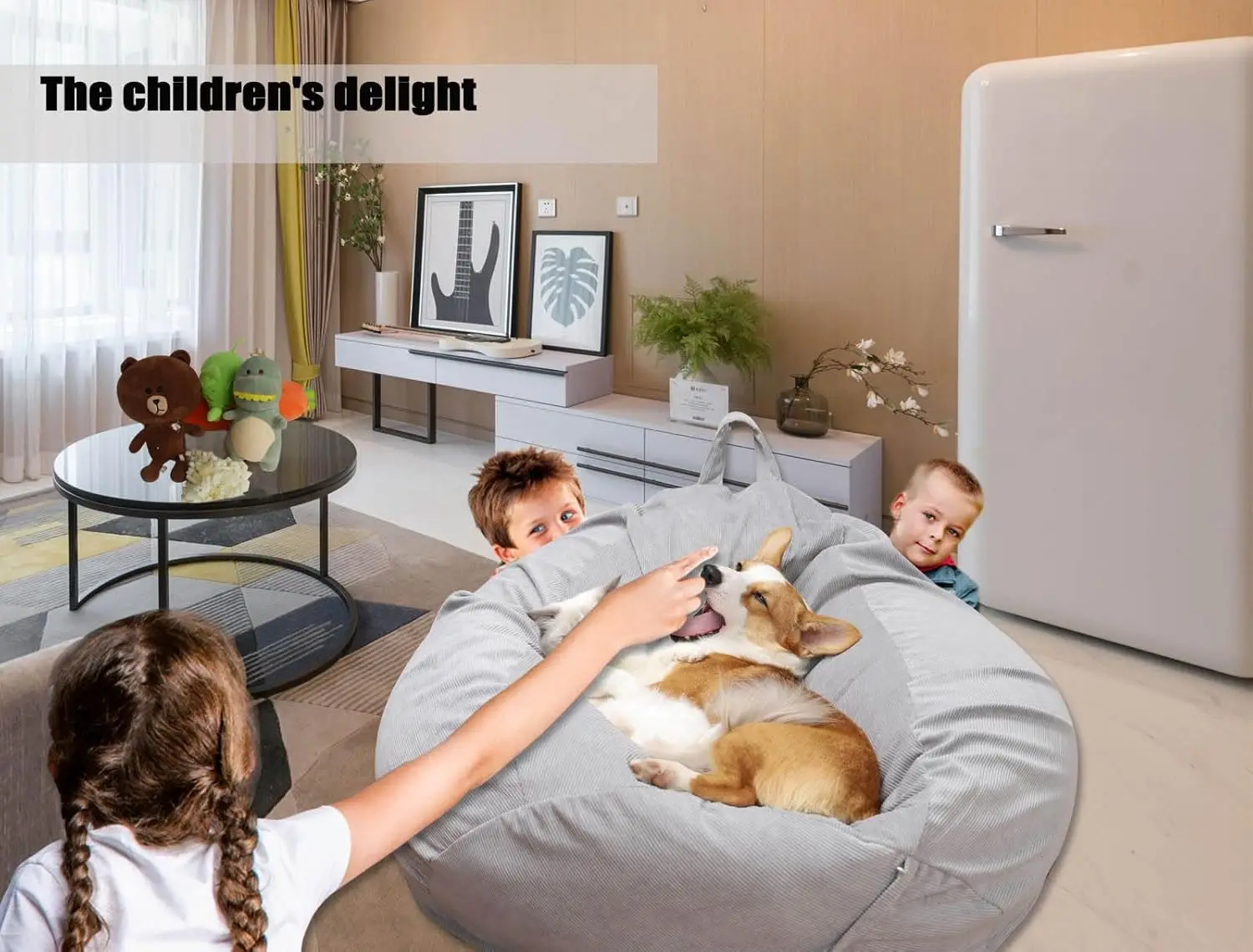 Chair 3Ft Premium Corduroy Ultra Soft Medium Bean Bag Sofa with Memory Foam for Adults Plush Lazy Sofa