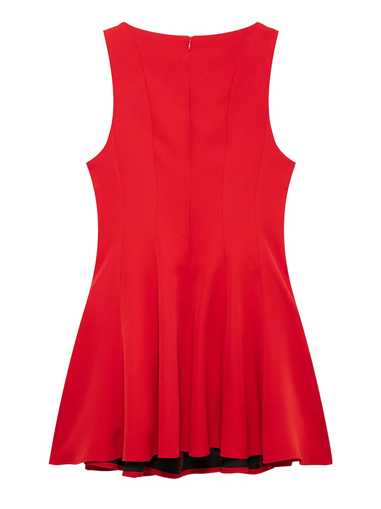 TFMLN Elegant Women's Solid Pleated Mini Dresses 2025 New O-neck Sleeveless Chic Party Dress Sweet Back Zipper Causal Dress