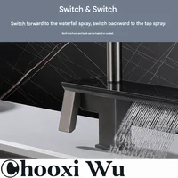 ก๊อกน้ำห้องครัวทองเหลืองสีเทาหรูหรา พร้อมหน้าจอดิจิตอล ดีไซน์แบบดึงออกได้ หัวน้ำแบบน้ำตก ควบคุมน้ำร้อน-น้ำเย็นแบบมือจับเดี่ยว 2