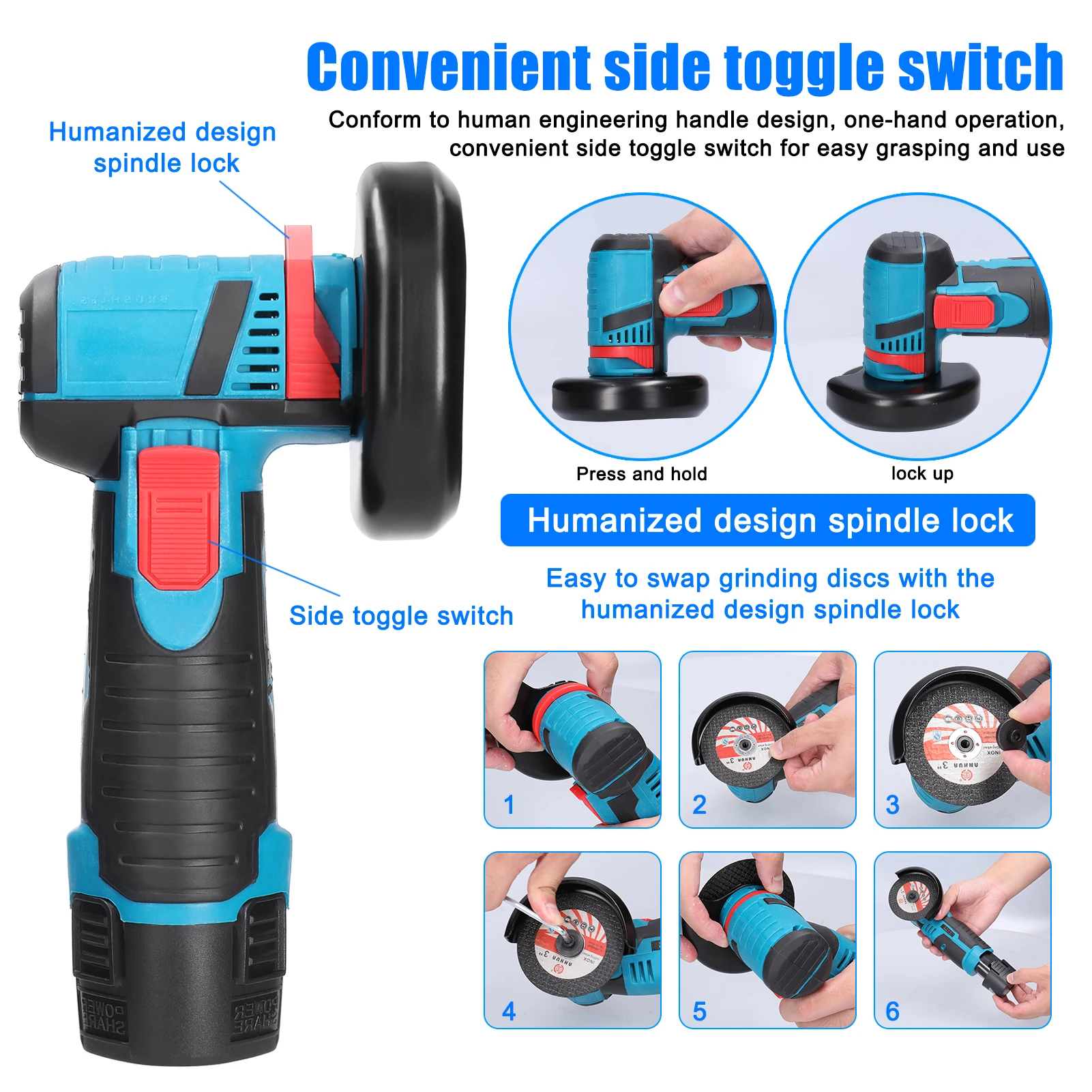 Brushless Angle Grinder Battery Powered 19500Rpm Cordless Home Polishing Machine Diamond Cutting Grinder Electric Power Tools 4