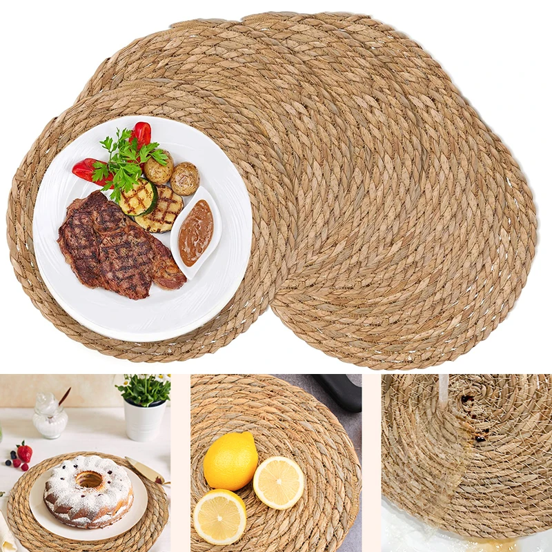 Noctiflorous Ronde placemats van 38 cm, set van 6, duurzaam, gevlochten, geweven, hittebestendig, tafelmatten voor binnen en buiten, antislip, voor eettafel, bruin