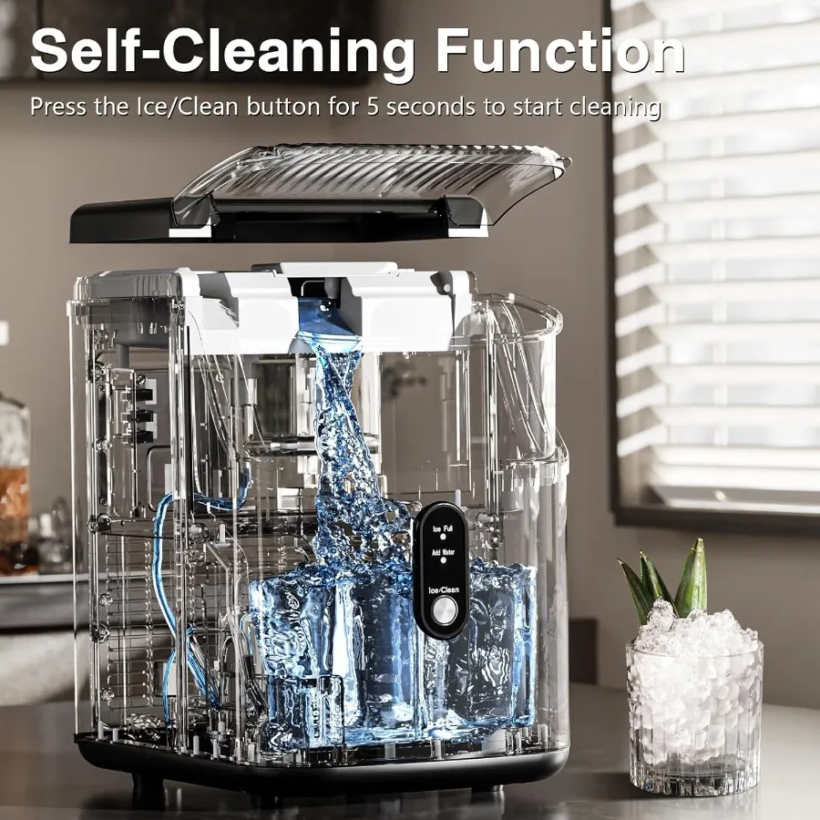 Nugget Countertop Ice Maker with Soft Chewable Pellet Ice Automatic Cleaning 34Lbs/24H Pebble Machine with Scoop Sonice