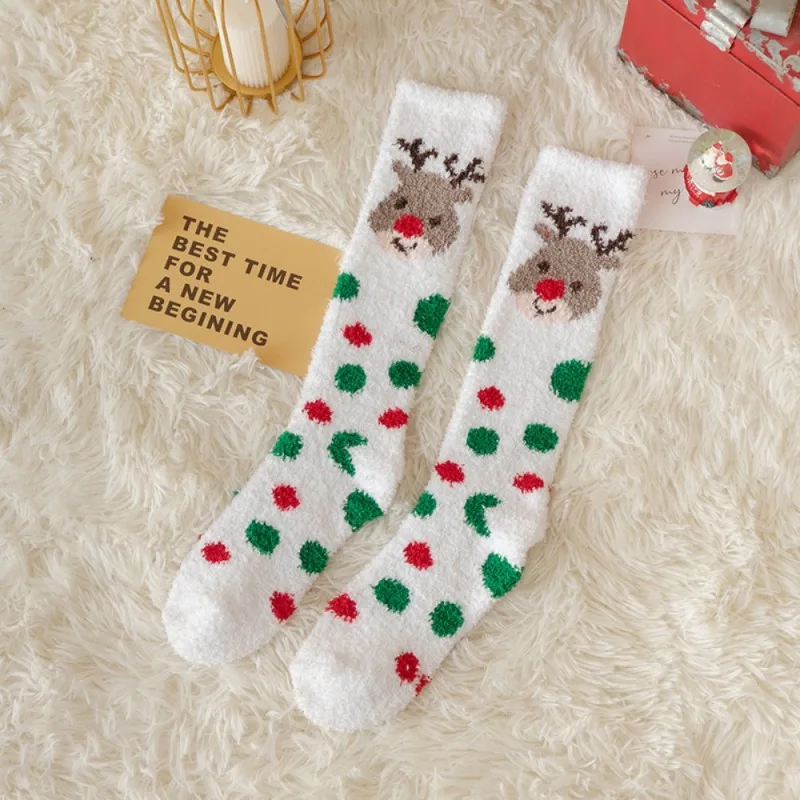 2023 Women's Christmas Socks Party Coral velvet Santa Claus Tree Snowflake Home socks Diagonal Striped Socks New Year Fun Soken 5