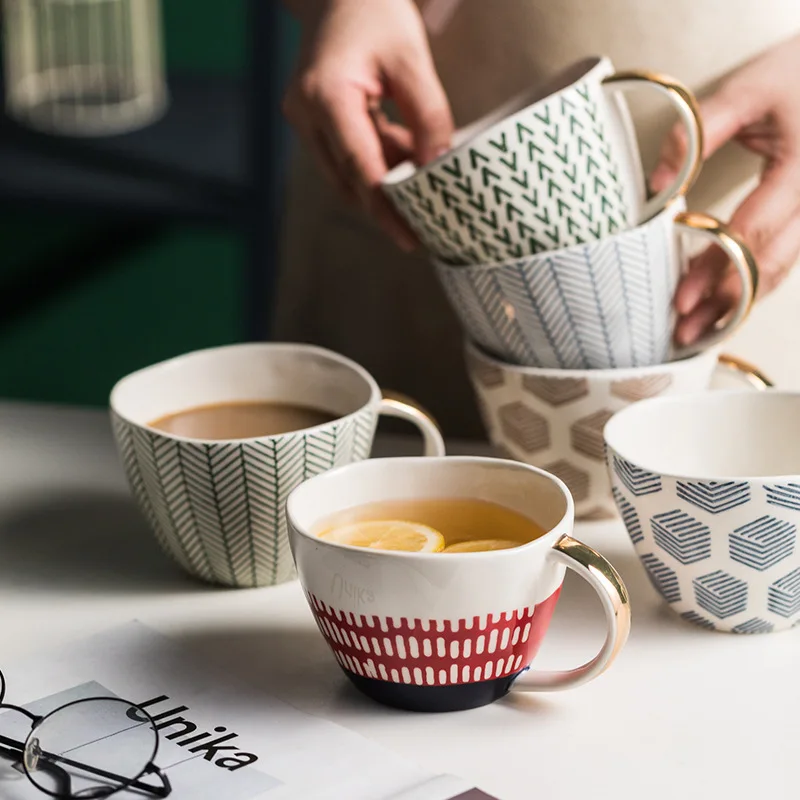 

380ml Japanese Style Breakfast Mug Hand-painted Retro Coffee Cup Ceramic Water Cup Restaurant Home Large-capacity Milk Mug Gift