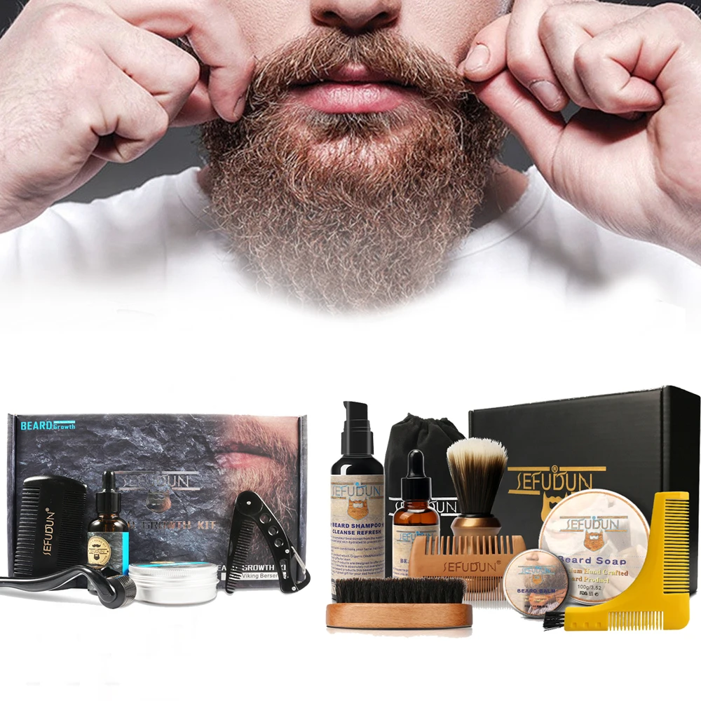 7/9 Pcs Men'S Beard Care Set Moustache Grooming Care Styling Kit Beard Oil Balm Soften Moustache Trim Tool Beard Balm Oil Roller