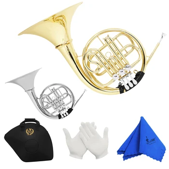 M MBAT 3 Keys Bach French Horn Bb Tone Brass Nickel Silver Plated French Horn Musical Instrument with Parts & Accessories