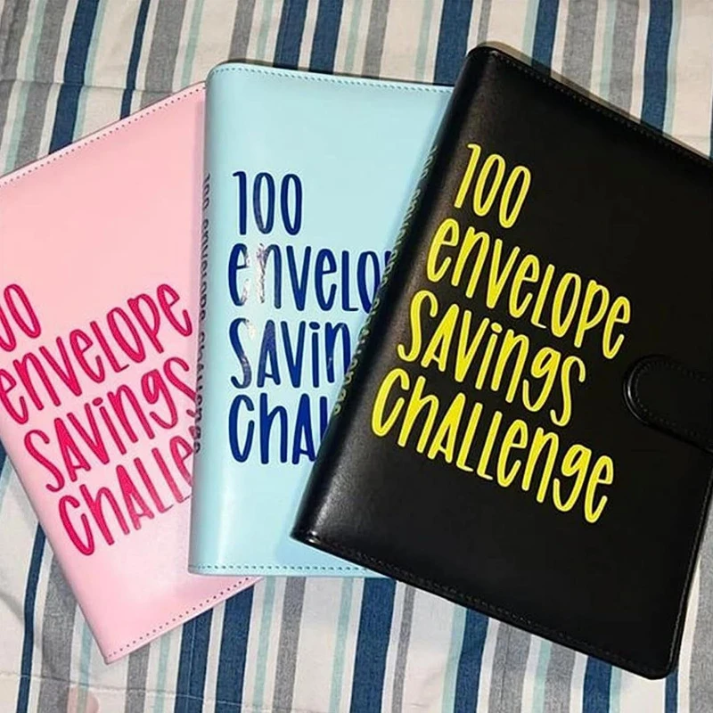 

PVC 100 Envelope Challenge Binder with Cash Leather Savings Challenges Book A5 Envelopes Savings Challenges Sheets Children