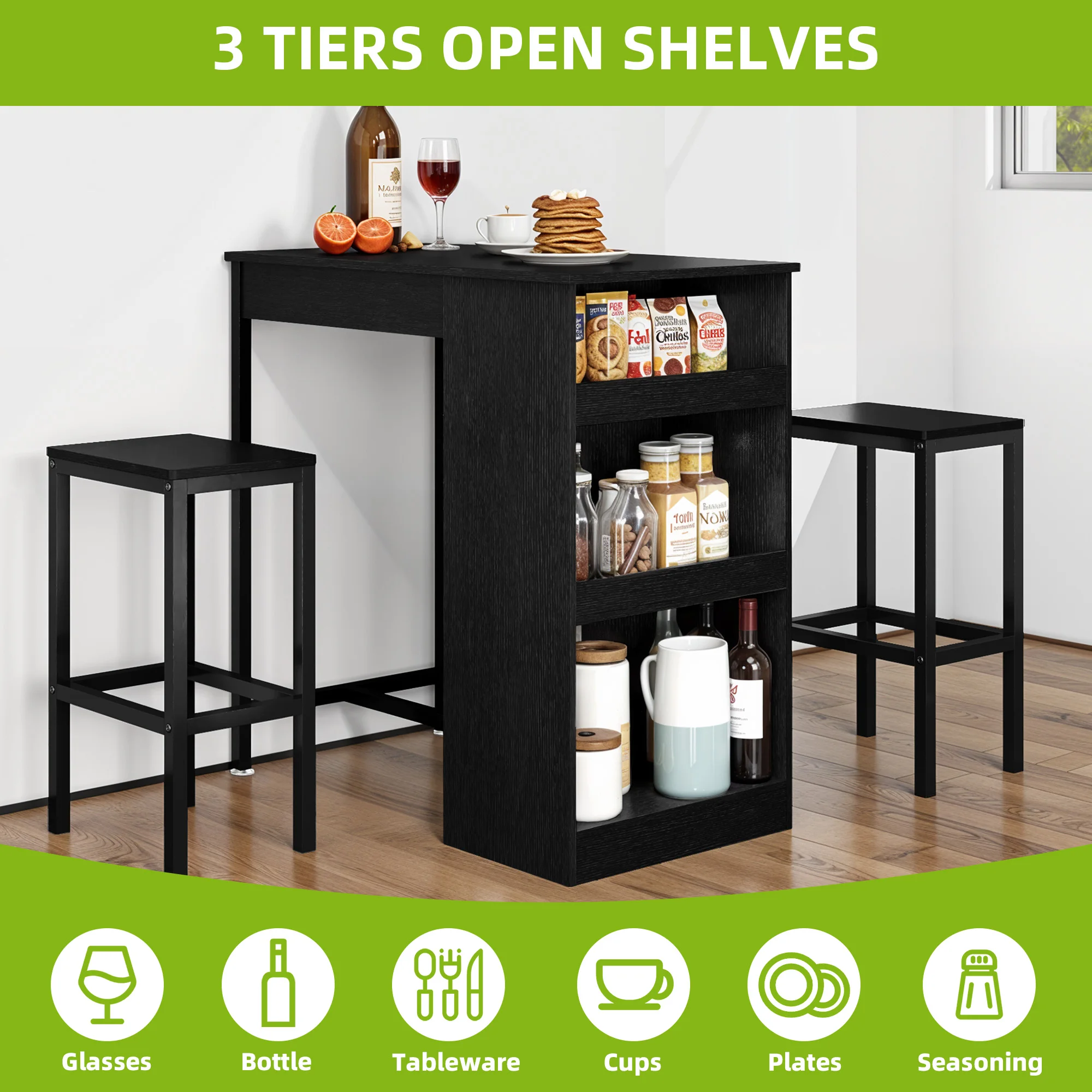 YITAHOME 2-Piece Breakfast Bar Set Industrial Steel Frame with