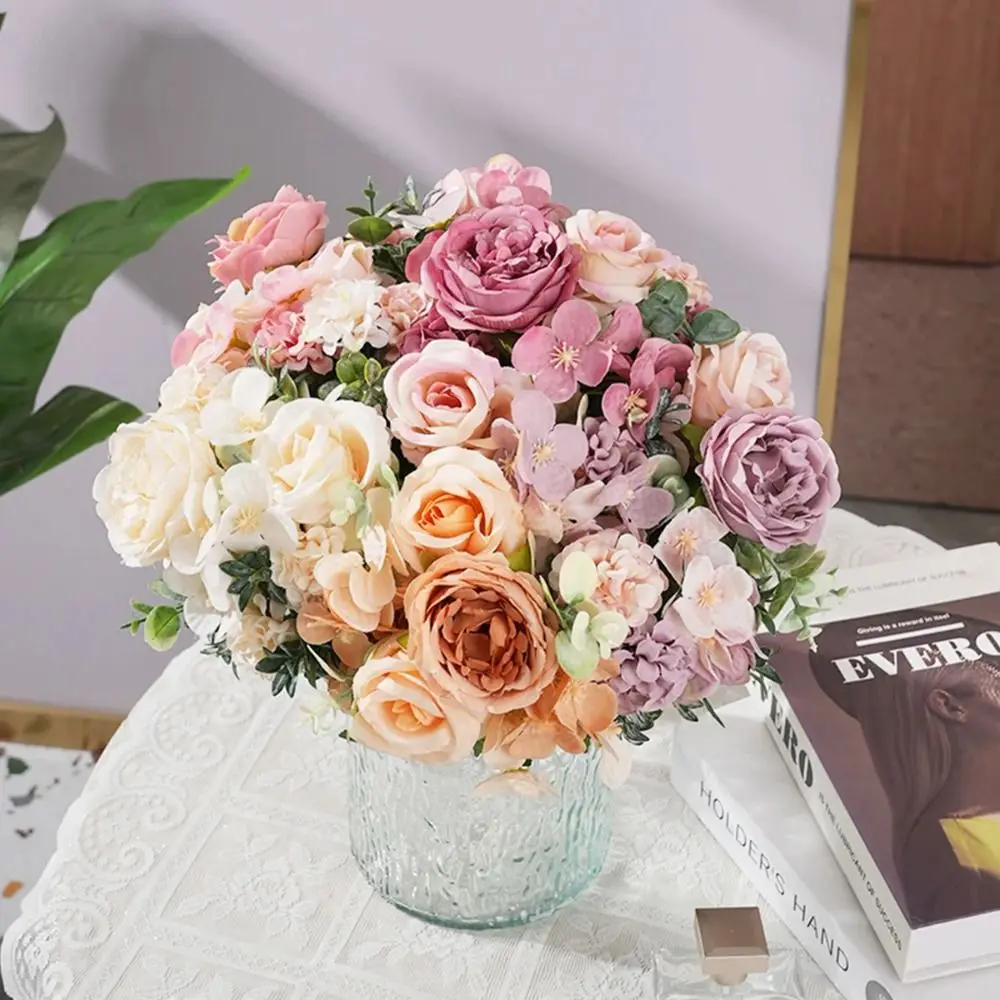 수국 카네이션 인조 꽃, 홈 데코, 시뮬레이션 장식 가짜 꽃, 결혼식 꽃꽂이 장미 꽃병