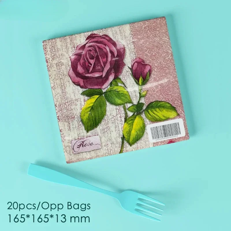 Summer Floral Tissue Paper Food Grade Rose Printed Napkins Fragrance Free 2-ply 20pcs