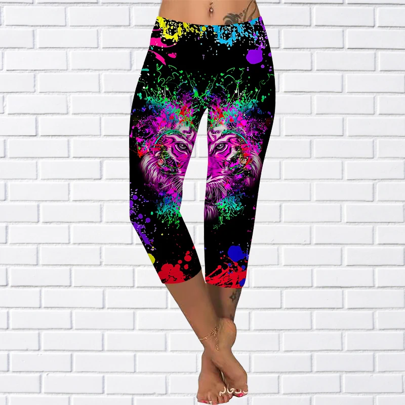 Moda Donna Tigre Animale Stampato Leggings Estivi Senza Pantaloni Fitness Leggings Ritagliati Pantaloni Yoga Pantaloni Matita Xs-8Xl
