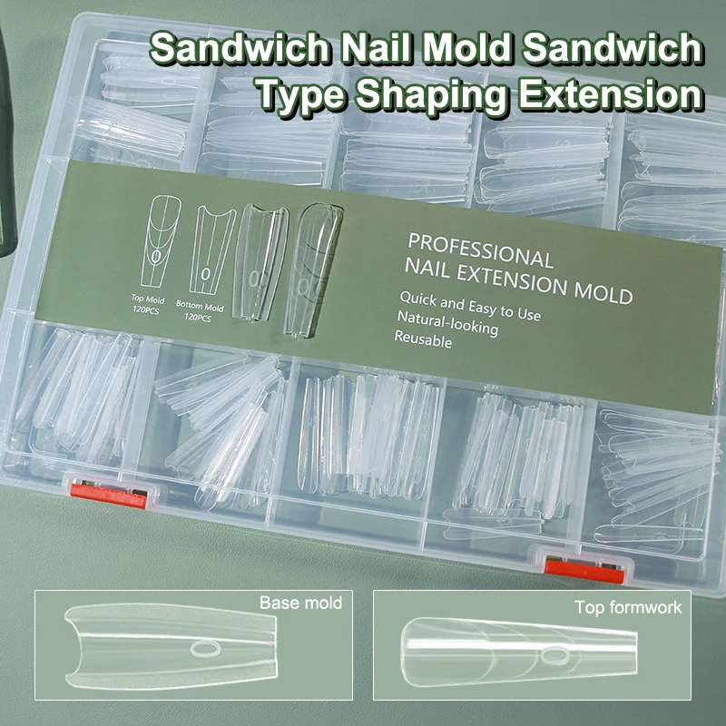 240Pcs Dual Nail Forms,Almond Extension Nail Gel Nail Forms Full Cover Reusable Nail Molds For Solid Nail Gel Glue Nail Art