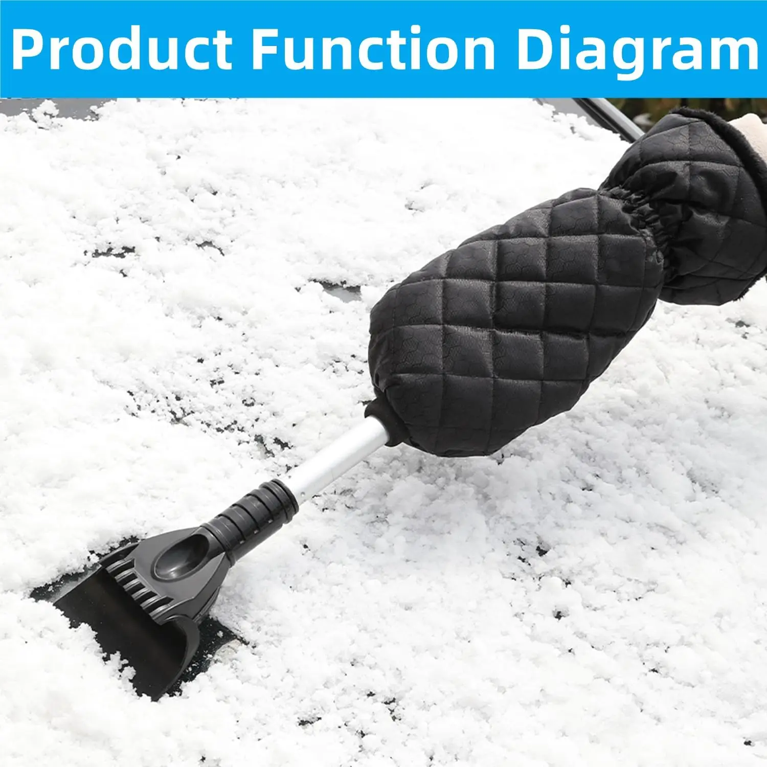 Thicken Car Windshield Ice Scraper Mitt Retractable Waterproof Snow Shovel Brush Warm Gloves Scratch-Free Snow Removal Tool windshield shovel snow shovel car snow brush snow ice scraper