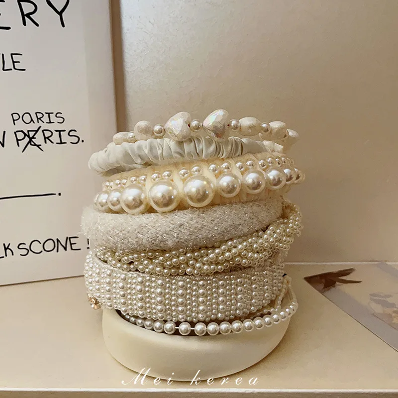 Koreanische Luxus Stoff Imitation Perle Stirnbänder für Frauen Twisted Super Shiny Blatt Voller Strass Haar Hoop Trendy Zubehör