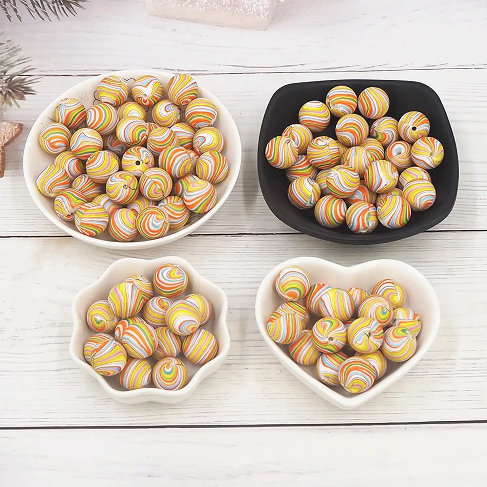 

Chenkai 50PCS 15mm Streamer Print Silicone Beads Baby Round Shaped Beads BPA Free Teething DIY Sensory Chewing Toys Accessories